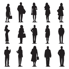 Vector set of silhouettes of people on a white background. Women and men