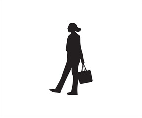 Silhouette of a woman with a bag. Vector illustration.
