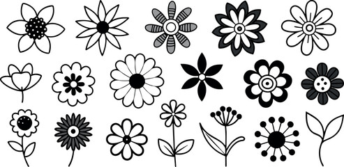 set of black and white flowers