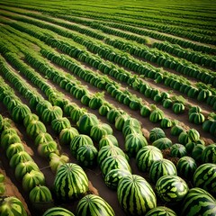 Green Watermelon plantation field in summer