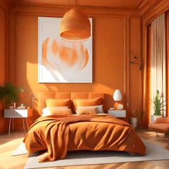 3d render of orange bedroom 