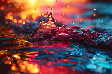 Colorful Liquid Water Splashes and Bubbles Background - obrazy, fototapety, plakaty