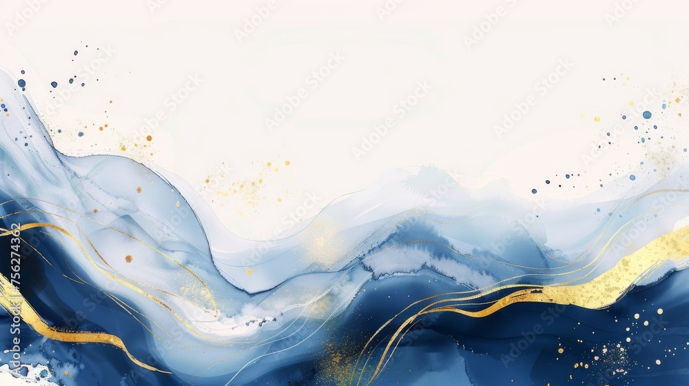 Poster a modern abstract art background with japanese wave pattern element. a watercolor texture element wi