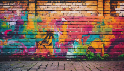 Old wall painted graffiti drawing aerosol paints. City graffiti backdrop, street art background