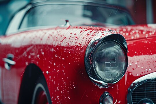 a close up of a red car