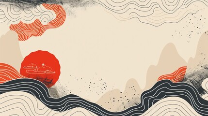 The background of the layout is abstract and in an oriental style with a Chinese new year banner, a wavy shape in an oriental template, and a line pattern with Japanese patterns.