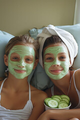 close-up of two girls in rejuvenating masks