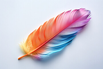 Brightly colored feather against a white backdrop
