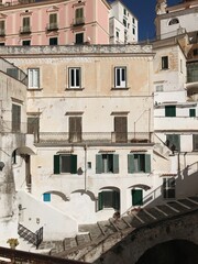 Colorful historic buildings in old European town of Amalfi, Sorento, Italy - obrazy, fototapety, plakaty