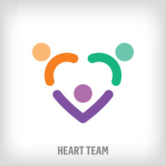 Human team logo consisting of creative heart. Uniquely designed color transitions. Teamwork, family building and workplace partnership vector logo template.