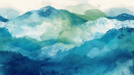 Fototapeten Watercolor brush stroke texture with Japanese ocean waves in vintage style. Abstract art landscape banner design. © Mark