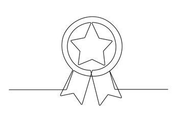 One continuous line drawing of quality assurance award badge premium choice vector illustration. Pro vector - obrazy, fototapety, plakaty