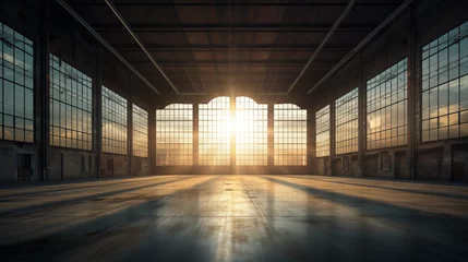 Kissenbezug Factory with large windows and sunrise © Kokhanchikov