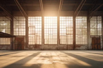 Photo sur Plexiglas Vieux bâtiments abandonnés Factory with large windows and sunrise