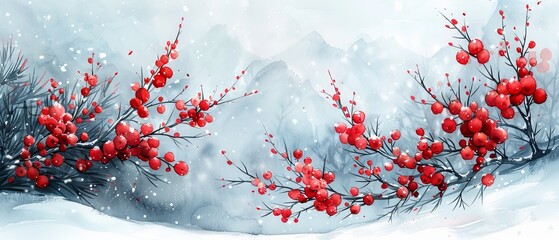 Background modern for Christmas and New Year season. Hand painted watercolor drawing. Can be used for invitations, cards, social posts, ads, covers, sale banners and invitations, etc...