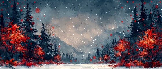 Christmas and Happy New Year background modern. Watercolor drawing for the winter season. Design for invitation, cards, social media posts, ads, covers, sale banners, and more.