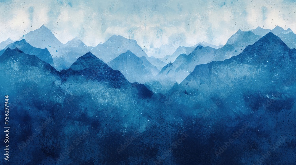 Wall mural abstract watercolor painting of layered blue mountains, capturing the serene beauty of a misty lands - Wall murals