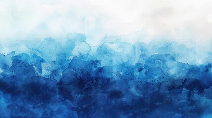 Deep blue gradient watercolor background with fluid texture, resembling ocean waves and sea mist for a dreamy abstract background - obrazy, fototapety, plakaty