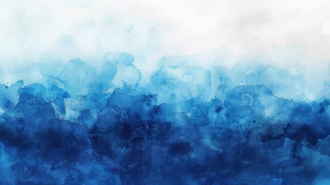 Deep blue gradient watercolor background with fluid texture, resembling ocean waves and sea mist for a dreamy abstract background