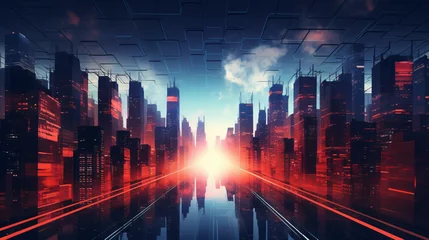 Tuinposter Hypnotic cityscapes at sunset technology © Anas