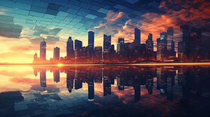 Foto op Aluminium Hypnotic cityscapes at sunset technology © Anas