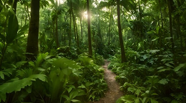 Tropical Rainforest Landscape motion video. Blurred and Soft Focus Background
