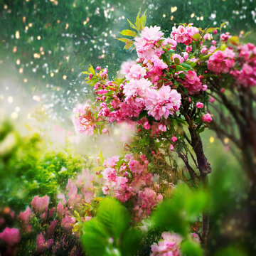 봄 풍경의 아름다운 꽃 필때의 이미지를 생성해주세요.