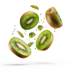 Fototapeta premium premium photo, kiwi falling, isolated white background.