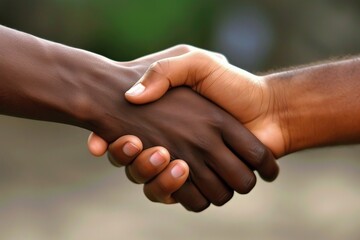 Two hands shaking hands, one black and one white