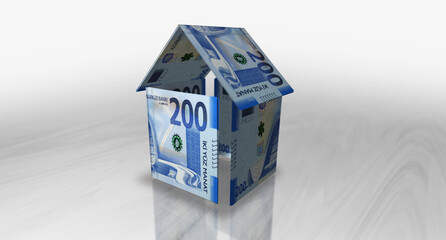 Azerbaijan manat 200 ILS money banknotes paper house on the table 3d illustration