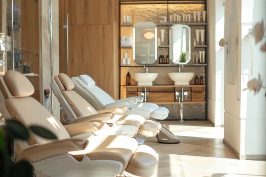 Luxury beauty salons with beauty beds.