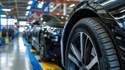 Car maintenance and care services Tires in a car repair center Tire distributor customers - obrazy, fototapety, plakaty