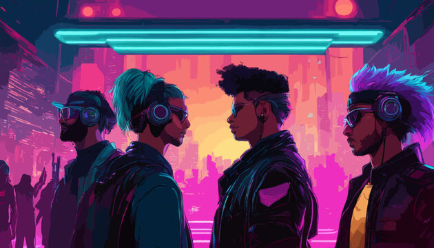 Vier Party - Peoples in Neon - Punk mit moderner Kommunikationstechnologie.