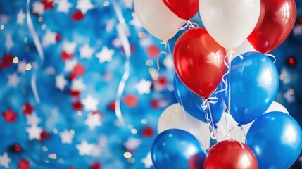 Fototapeta na wymiar Red, white and blue balloons celebrate Presidents Day on flag background.