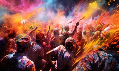 a group of people covered in colored powder