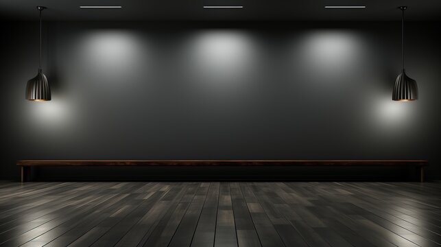 Luxurious dark gray gradient colored light wall and floor. 3d render background