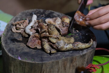 duck meat on the cutting board