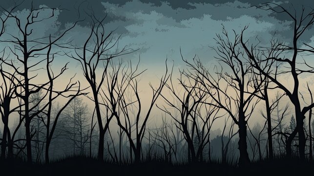 Bare trees in forest. Generative AI