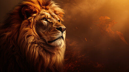 Lion king animal of nature with dark golden background