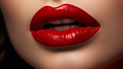 Lips closeup with red lipstick