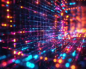 Fototapeta premium Abstract grid of glowing neon lines