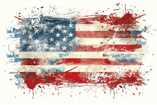 4th of July art with vintage American flag and fireworks