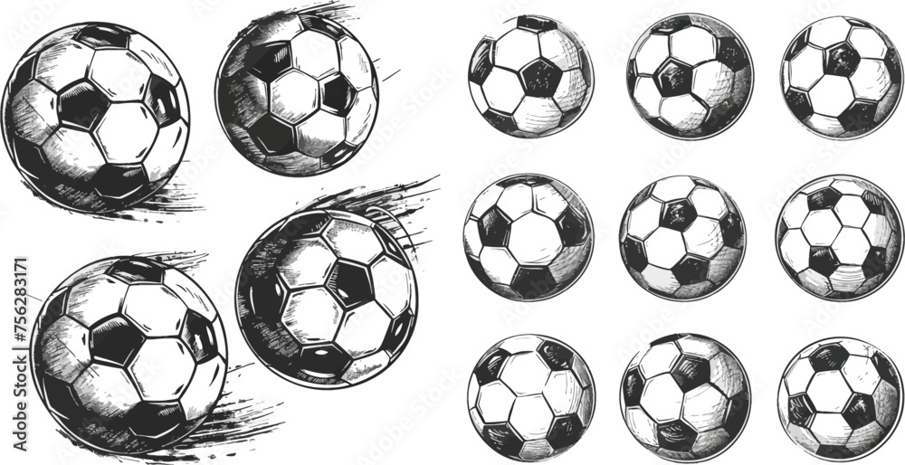 Wall mural european sport and fast motion black and white ball vector illustration set