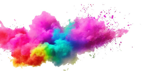 Bright colorful powder paint  splash splatter stain brush strokes on white background. Modern vibrant aquarelle spot. Rainbow trendy isolated design on white. Element. Vector watercolor illustration.	