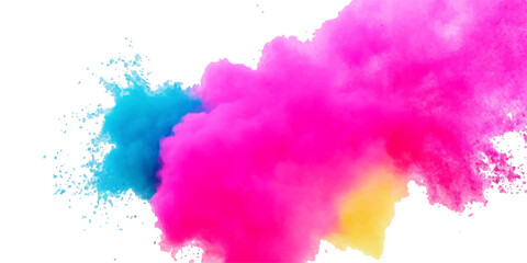 Bright colorful powder paint  splash splatter stain brush strokes on white background. Modern vibrant aquarelle spot. Rainbow trendy isolated design on white. Element. Vector watercolor illustration.	