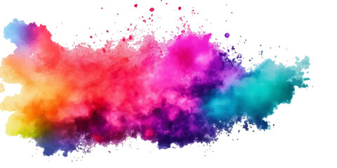 Bright colorful powder paint  splash splatter stain brush strokes on white background. Modern vibrant aquarelle spot. Rainbow trendy isolated design on white. Element. Vector watercolor illustration.	