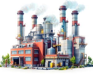 Factory buildings and power units in realistic - obrazy, fototapety, plakaty