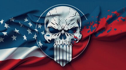 Skull in a sharp circular logo on flag,