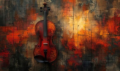 Red violin on an abstract background