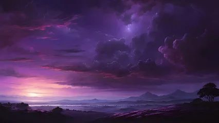 Zelfklevend Fotobehang Beautiful scenery of Purple sky in twilight dark night. © EPDICAY
